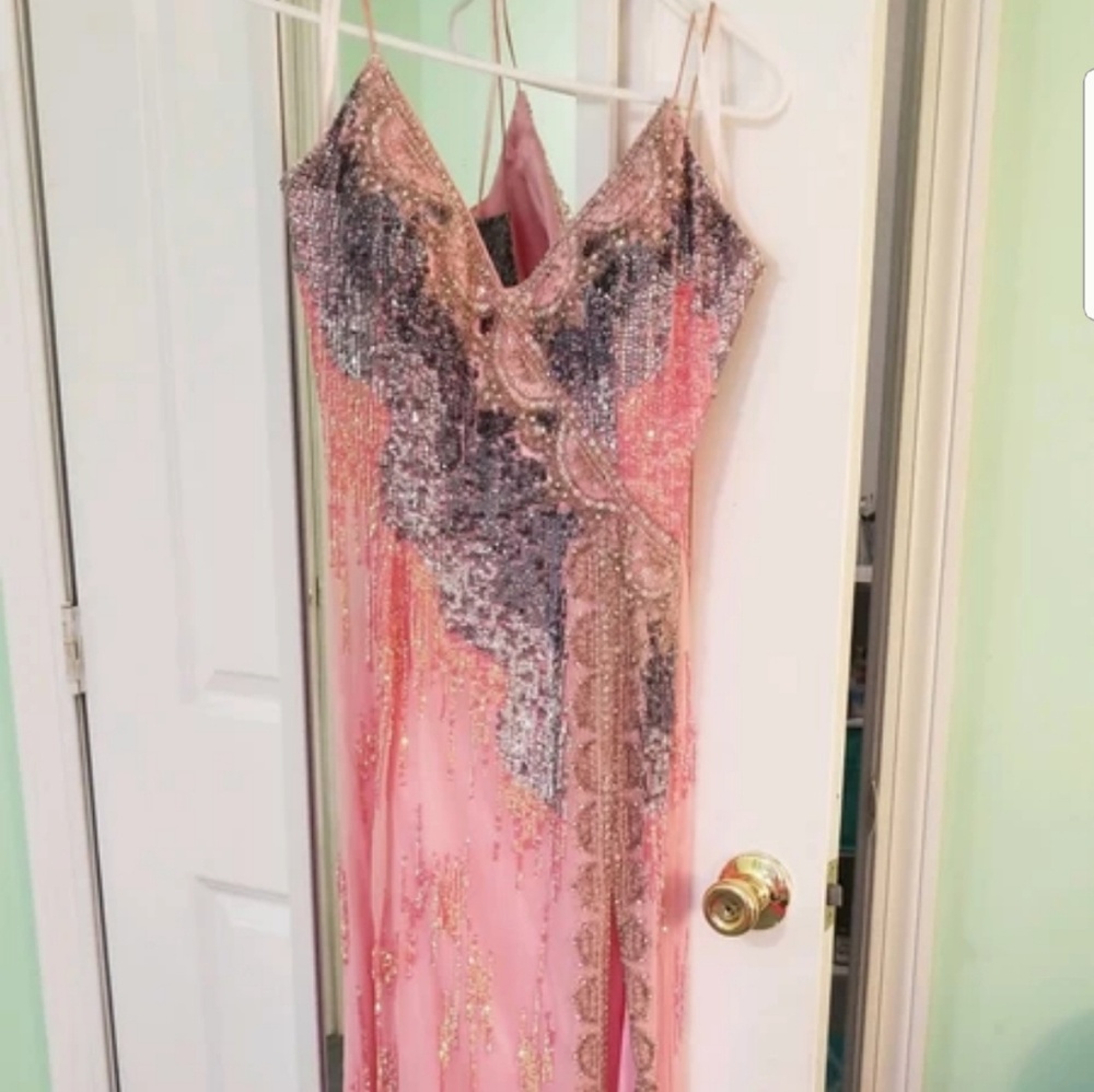 Pink embellished prom dress